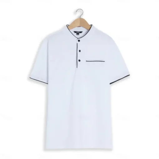 Men's Cotton Blend Polo Shirt Golf Shirt Street Casual Stand Collar Banded Collar Short Sleeve Fashion Basic Plain Classic Summer Regular Fit Navy Black White Red Cotton Blend Polo Shirt