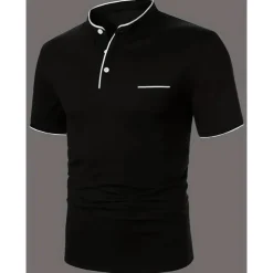 Men's Cotton Blend Polo Shirt Golf Shirt Street Casual Stand Collar Banded Collar Short Sleeve Fashion Basic Plain Classic Summer Regular Fit Navy Black White Red Cotton Blend Polo Shirt