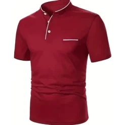 Men's Cotton Blend Polo Shirt Golf Shirt Street Casual Stand Collar Banded Collar Short Sleeve Fashion Basic Plain Classic Summer Regular Fit Navy Black White Red Cotton Blend Polo Shirt