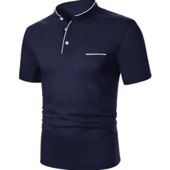 Men's Cotton Blend Polo Shirt Golf Shirt Street Casual Stand Collar Banded Collar Short Sleeve Fashion Basic Plain Classic Summer Regular Fit Navy Black White Red Cotton Blend Polo Shirt