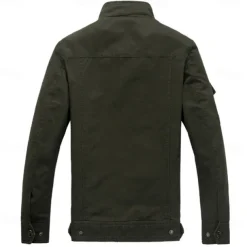 Men's Cotton Embroidered Military Jacket Windbreaker with Shoulder Straps Long Sleeve Standing Collar Multi-Pockets Trucker Jacket Crocodile Print Tactical Outerwear