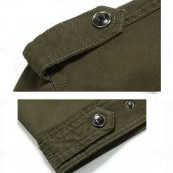 Men's Cotton Embroidered Military Jacket Cargo Jacket with Shoulder Straps Long Sleeve Standing Collar Multi-Pockets Coat Trucker Jacket US Flag Print Tactical Outerwear