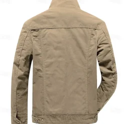 Men's Cotton Embroidered Military Jacket Cargo Jacket with Shoulder Straps Long Sleeve Standing Collar Multi-Pockets Coat Trucker Jacket Tactical Outerwear