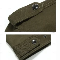 Men's Cotton Embroidered Military Jacket Cargo Jacket with Shoulder Straps Long Sleeve Standing Collar Multi-Pockets Coat Trucker Jacket Tactical Outerwear