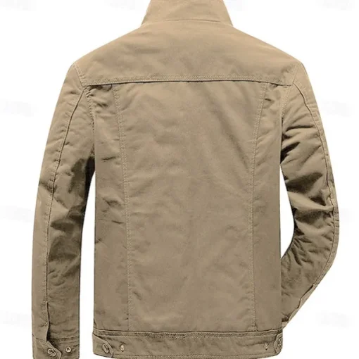 Men's Cotton Embroidered Military Jacket Cargo Jacket with Shoulder Straps Long Sleeve Standing Collar Multi-Pockets Coat Trucker Jacket 1776 Letter Print Tactical Outerwear