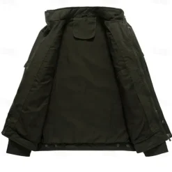 Men's Cotton Embroidered Military Jacket Windbreaker with Shoulder Straps Long Sleeve Standing Collar Multi-Pockets Trucker Jacket US Flag Print Tactical Outerwear