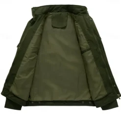 Men's Cotton Embroidered Military Jacket Cargo Jacket with Shoulder Straps Long Sleeve Standing Collar Multi-Pockets Coat Trucker Jacket Star Print Tactical Outerwear