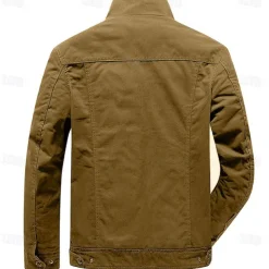 Men's Cotton Embroidered Military Jacket Cargo Jacket with Shoulder Straps Long Sleeve Standing Collar Multi-Pockets Coat Trucker Jacket Christmas Reindeer Print Tactical Outerwear