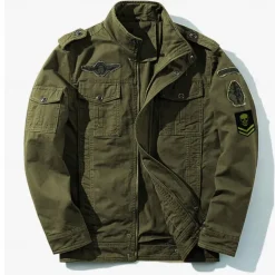 Men's Cotton Embroidered Military Jacket Cargo Jacket with Shoulder Straps Long Sleeve Standing Collar Multi-Pockets Coat Trucker Jacket Skull Print Tactical Outerwear