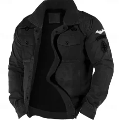 Men's Cotton Embroidered Military Jacket Cargo Jacket with Shoulder Straps Long Sleeve Standing Collar Multi-Pockets Coat Trucker Jacket Tactical Outerwear