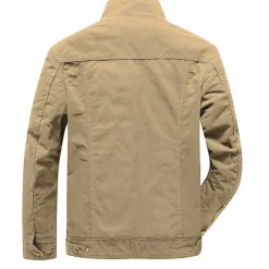Men's Cotton Embroidered Military Jacket Cargo Jacket with Shoulder Straps Long Sleeve Standing Collar Multi-Pockets Coat Trucker Jacket 1776 Letter Print Tactical Outerwear