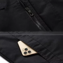 Men's Cotton Embroidered Military Jacket Cargo Jacket with Shoulder Straps Long Sleeve Standing Collar Multi-Pockets Coat Trucker Jacket 1776 Letter Print Tactical Outerwear