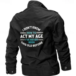 Men's Cotton Embroidered Military Jacket Cargo Jacket with Shoulder Straps Long Sleeve Standing Collar Multi-Pockets Coat Trucker Jacket Act My Age Print Tactical Outerwear