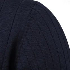 Men's Cotton Knit Vertical Stripes Half Zip Knitwear Elegant Christmas Gifts Home Clothing Apparel Fall Winter Black Navy Blue S M L