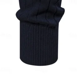Men's Cotton Knit Vertical Stripes Half Zip Knitwear Elegant Christmas Gifts Home Clothing Apparel Fall Winter Black Navy Blue S M L