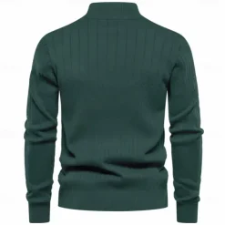 Men's Cotton Knit Vertical Stripes Half Zip Knitwear Elegant Christmas Gifts Home Clothing Apparel Fall Winter Black Navy Blue S M L