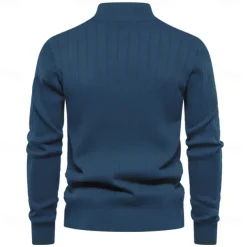 Men's Cotton Knit Vertical Stripes Half Zip Knitwear Elegant Christmas Gifts Home Clothing Apparel Fall Winter Black Navy Blue S M L