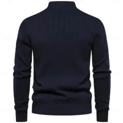Men's Cotton Knit Vertical Stripes Half Zip Knitwear Elegant Christmas Gifts Home Clothing Apparel Fall Winter Black Navy Blue S M L