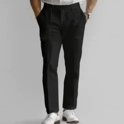 Men's Cotton Linen Pants Solid Color Full Length Wedding Party Outdoor Elegant Vacation Black White Micro-elastic