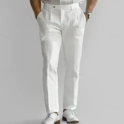 Men's Cotton Linen Pants Solid Color Full Length Wedding Party Outdoor Elegant Vacation Black White Micro-elastic