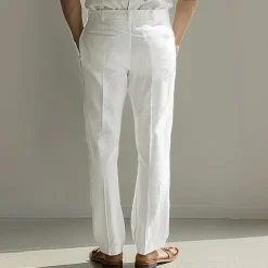 Men's Cotton Linen Pants Solid Color Full Length Wedding Party Outdoor Elegant Vacation Black White Micro-elastic