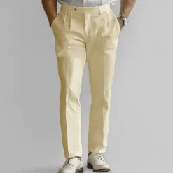 Men's Cotton Linen Pants Solid Color Full Length Wedding Party Outdoor Elegant Vacation Black White Micro-elastic