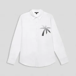 Men's Cotton Linen Shirt Palm Tree Outdoor Vacation White Blue Long Sleeve Turndown Summer Spring Clothing Apparel