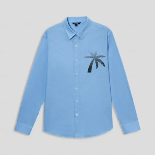 Men's Cotton Linen Shirt Palm Tree Outdoor Vacation White Blue Long Sleeve Turndown Summer Spring Clothing Apparel