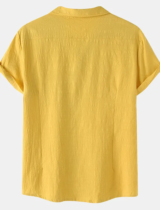 Men's Cotton Linen Shirt White Cotton Shirt Summer Shirt Casual Shirt Cuban Collar Shirt Plain Vacation Hawaiian Black White Yellow Green Short Sleeve Lapel Spring & Summer Clothing Apparel Pocket