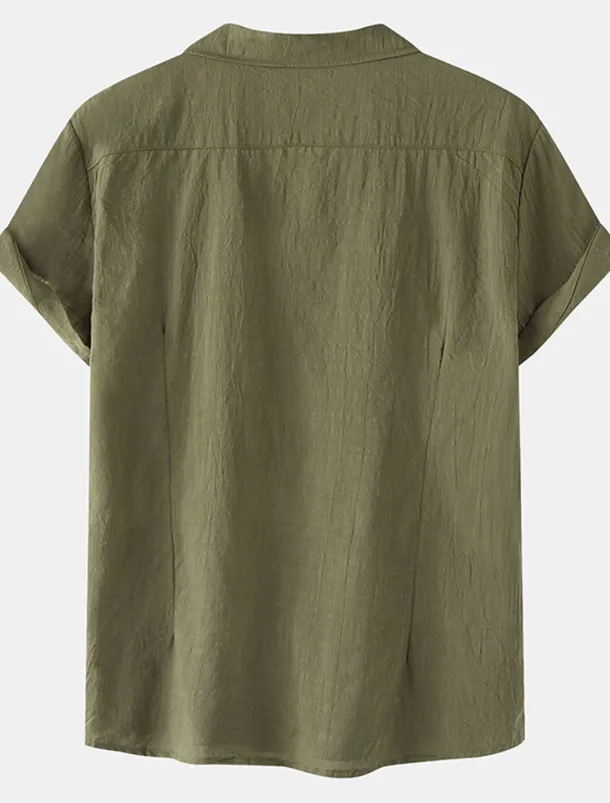 Men's Cotton Linen Shirt White Cotton Shirt Summer Shirt Casual Shirt Cuban Collar Shirt Plain Vacation Hawaiian Black White Yellow Green Short Sleeve Lapel Spring & Summer Clothing Apparel Pocket