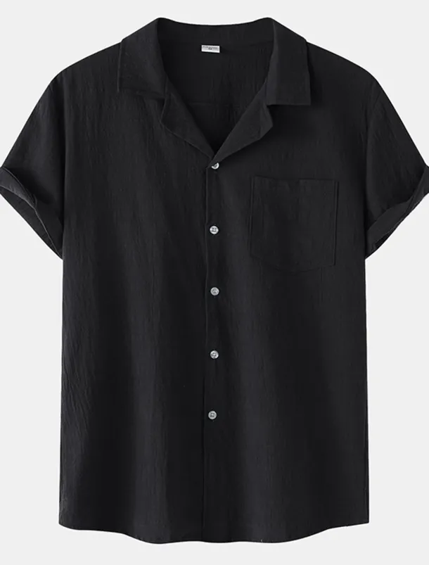 Men's Cotton Linen Shirt White Cotton Shirt Summer Shirt Casual Shirt Cuban Collar Shirt Plain Vacation Hawaiian Black White Yellow Green Short Sleeve Lapel Spring & Summer Clothing Apparel Pocket