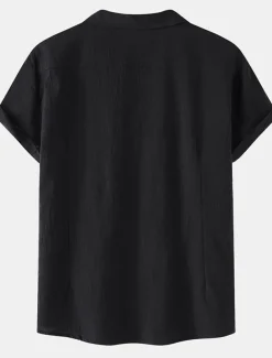 Men's Cotton Linen Shirt White Cotton Shirt Summer Shirt Casual Shirt Cuban Collar Shirt Plain Vacation Hawaiian Black White Yellow Green Short Sleeve Lapel Spring & Summer Clothing Apparel Pocket