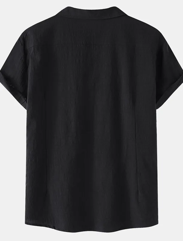 Men's Cotton Linen Shirt White Cotton Shirt Summer Shirt Casual Shirt Cuban Collar Shirt Plain Vacation Hawaiian Black White Yellow Green Short Sleeve Lapel Spring & Summer Clothing Apparel Pocket