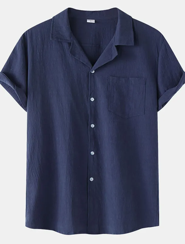 Men's Cotton Linen Shirt White Cotton Shirt Summer Shirt Casual Shirt Cuban Collar Shirt Plain Vacation Hawaiian Black White Yellow Green Short Sleeve Lapel Spring & Summer Clothing Apparel Pocket