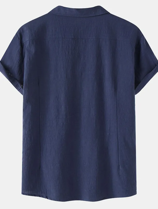 Men's Cotton Linen Shirt White Cotton Shirt Summer Shirt Casual Shirt Cuban Collar Shirt Plain Vacation Hawaiian Black White Yellow Green Short Sleeve Lapel Spring & Summer Clothing Apparel Pocket