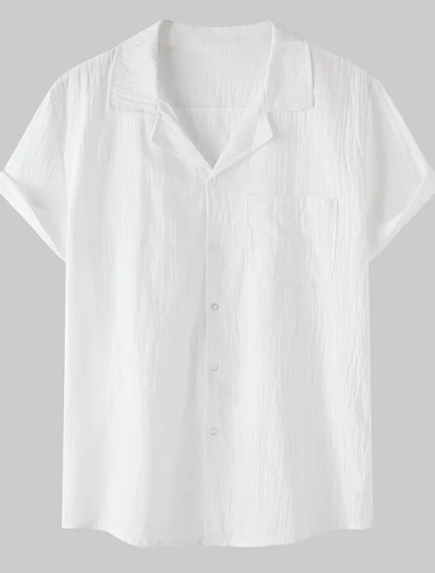Men's Cotton Linen Shirt White Cotton Shirt Summer Shirt Casual Shirt Cuban Collar Shirt Plain Vacation Hawaiian Black White Yellow Green Short Sleeve Lapel Spring & Summer Clothing Apparel Pocket