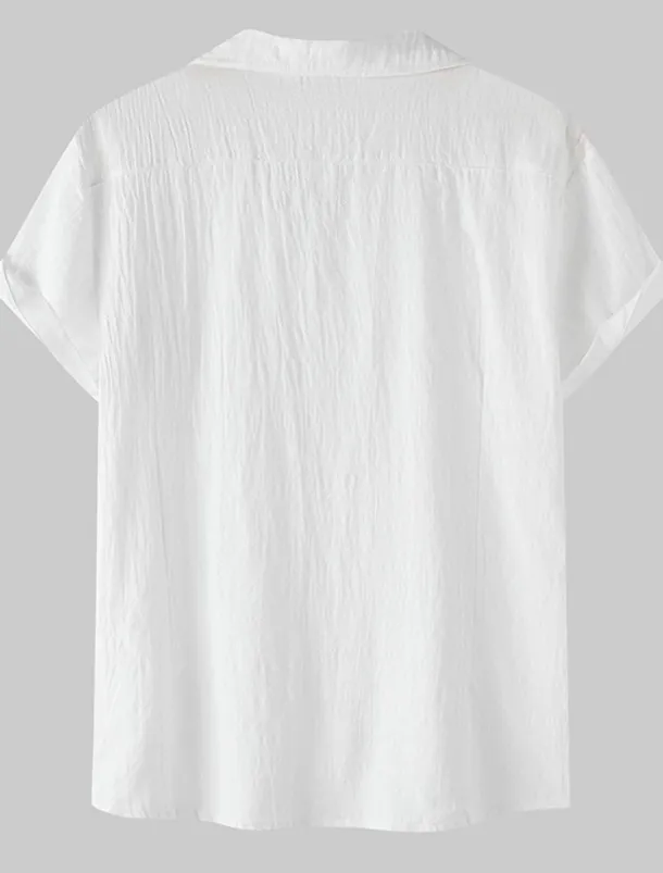 Men's Cotton Linen Shirt White Cotton Shirt Summer Shirt Casual Shirt Cuban Collar Shirt Plain Vacation Hawaiian Black White Yellow Green Short Sleeve Lapel Spring & Summer Clothing Apparel Pocket