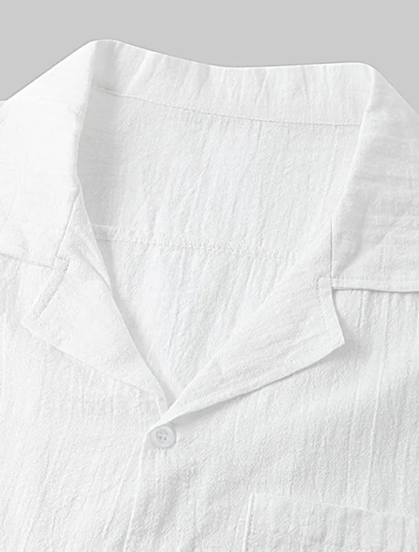 Men's Cotton Linen Shirt White Cotton Shirt Summer Shirt Casual Shirt Cuban Collar Shirt Plain Vacation Hawaiian Black White Yellow Green Short Sleeve Lapel Spring & Summer Clothing Apparel Pocket