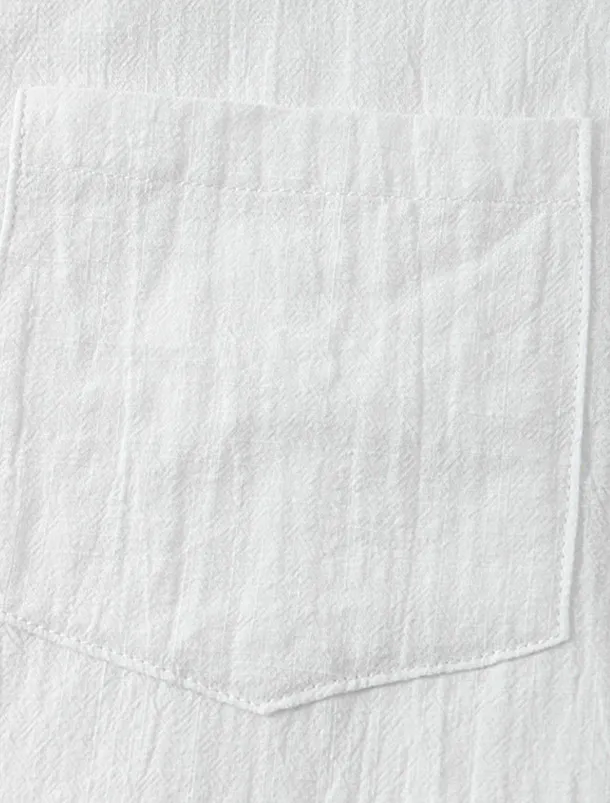 Men's Cotton Linen Shirt White Cotton Shirt Summer Shirt Casual Shirt Cuban Collar Shirt Plain Vacation Hawaiian Black White Yellow Green Short Sleeve Lapel Spring & Summer Clothing Apparel Pocket