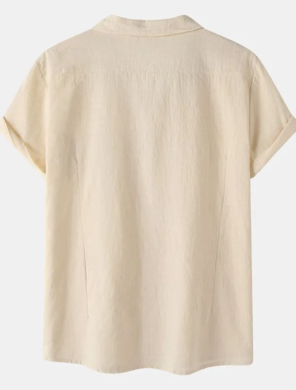 Men's Cotton Linen Shirt White Cotton Shirt Summer Shirt Casual Shirt Cuban Collar Shirt Plain Vacation Hawaiian Black White Yellow Green Short Sleeve Lapel Spring & Summer Clothing Apparel Pocket