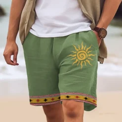 Men's Cotton Linen Shorts Summer Shorts Beach Shorts Print Drawstring Elastic Waist Sun Comfort Breathable Short Outdoor Holiday Going out Cotton Blend Ethnic Style Casual White Pink