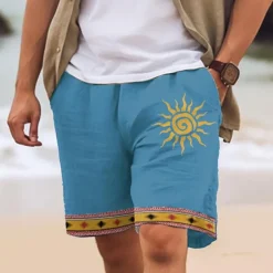 Men's Cotton Linen Shorts Summer Shorts Beach Shorts Print Drawstring Elastic Waist Sun Comfort Breathable Short Outdoor Holiday Going out Cotton Blend Ethnic Style Casual White Pink