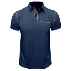 Men's Cotton Polo Shirt Golf Shirt Work Casual Lapel Short Sleeve Basic Modern Color Block Patchwork Button Spring & Summer Regular Fit Army Green Lake blue Forest Green Black White Burgundy Cotton