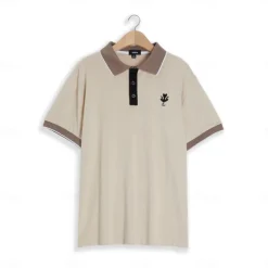 Men's Cotton Polo Shirt Golf Shirt Casual Holiday Lapel Short Sleeve Fashion Basic Color Block Patchwork Summer Regular Fit Navy-blue milk white khaki Cotton Polo Shirt