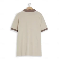 Men's Cotton Polo Shirt Golf Shirt Casual Holiday Lapel Short Sleeve Fashion Basic Color Block Patchwork Summer Regular Fit Navy-blue milk white khaki Cotton Polo Shirt