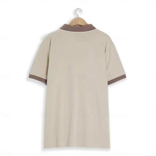 Men's Cotton Polo Shirt Golf Shirt Casual Holiday Lapel Short Sleeve Fashion Basic Color Block Patchwork Summer Regular Fit Navy-blue milk white khaki Cotton Polo Shirt