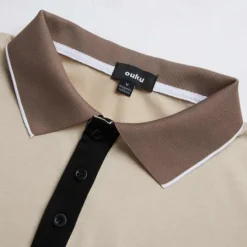 Men's Cotton Polo Shirt Golf Shirt Casual Holiday Lapel Short Sleeve Fashion Basic Color Block Patchwork Summer Regular Fit Navy-blue milk white khaki Cotton Polo Shirt