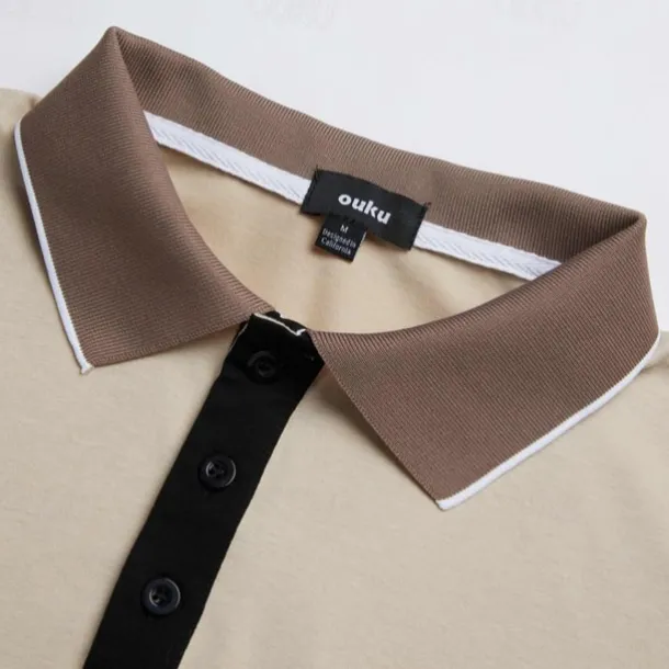 Men's Cotton Polo Shirt Golf Shirt Casual Holiday Lapel Short Sleeve Fashion Basic Color Block Patchwork Summer Regular Fit Navy-blue milk white khaki Cotton Polo Shirt