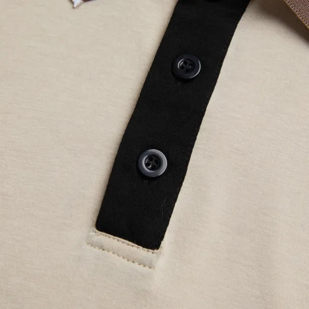 Men's Cotton Polo Shirt Golf Shirt Casual Holiday Lapel Short Sleeve Fashion Basic Color Block Patchwork Summer Regular Fit Navy-blue milk white khaki Cotton Polo Shirt