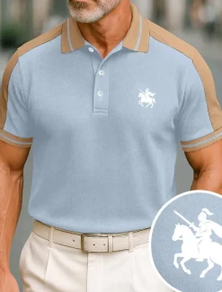 Men's Cotton Polo Shirt Golf Shirt Business Lapel Short Sleeve Fashion Basic Color Block Patchwork Embroidered Summer claret Black Green ash-colored Deep Blue Light Blue Cotton Polo Shirt